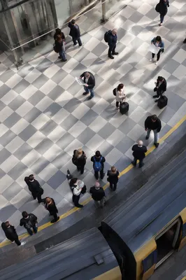 Busy Urban Train Platform from Above