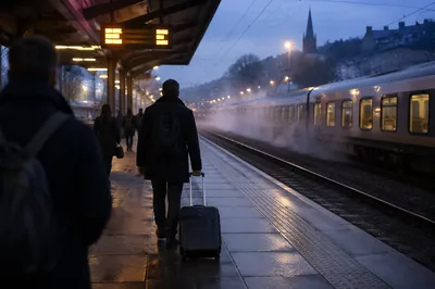 Blue Hour Commuters at City Train Platform