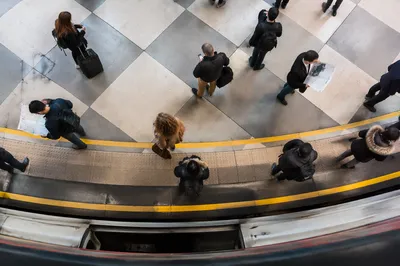 Overhead Urban Train Platform Commuters