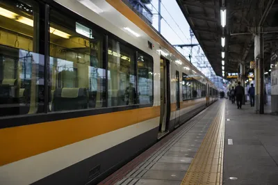 Morning Commuter Train at City Platform