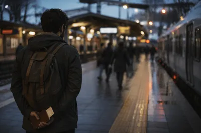 Quiet Prayer on City Train Platform
