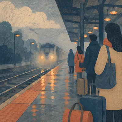 Quiet Morning Train Platform Arrival