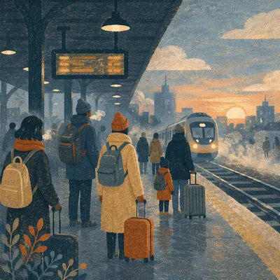 Blue Hour Train Platform Commuters Waiting