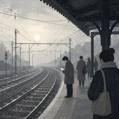 Foggy Train Platform at Dawn