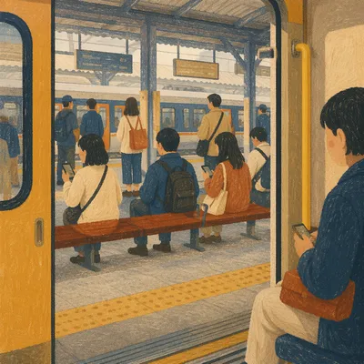 Calm Commuters Waiting on Train Platform