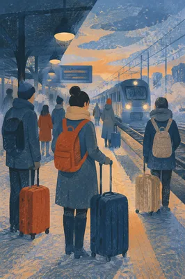 Blue Hour Commuters Awaiting Morning Train