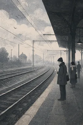 Foggy Railway Platform at Dawn