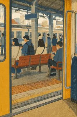 Calm Commuters Waiting on Train Platform