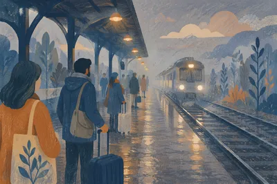 Quiet Morning Train Platform Arrival
