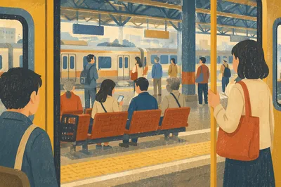 Calm Commuters Waiting on Urban Train Platform