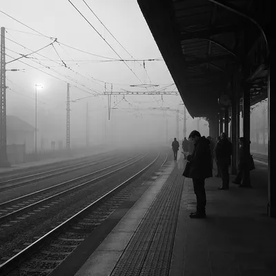 Foggy Railway Platform at Dawn