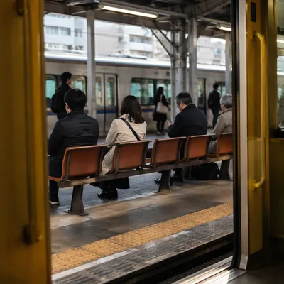 Calm Commuters Waiting at Urban Train Platform