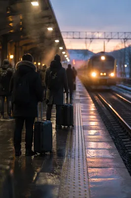 Blue Hour Commuters Awaiting Train Arrival
