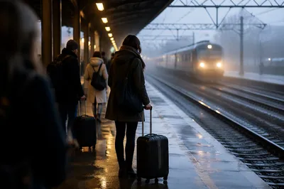 Quiet Morning Train Platform Arrival Scene