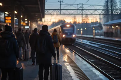 Blue Hour Train Platform Commuter Scene
