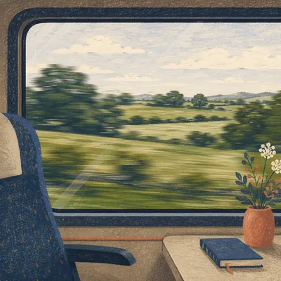 Countryside Journey Through a Train Window