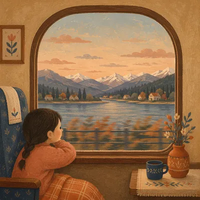 Vintage Train Window Over Peaceful Countryside