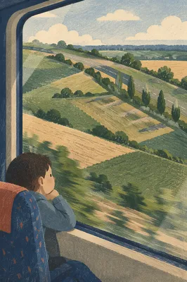 Countryside Fields Through a Train Window