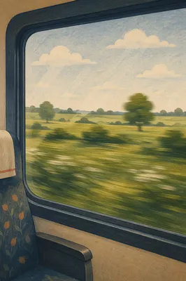 Countryside View Through Modern Train Window