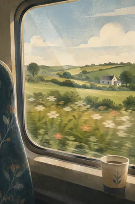 Quiet Train Window Over Morning Countryside