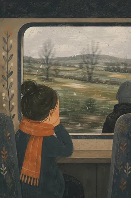 Rainy Train Window Over Winter Countryside