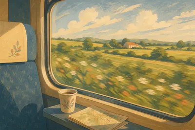Quiet Train Window Countryside Journey