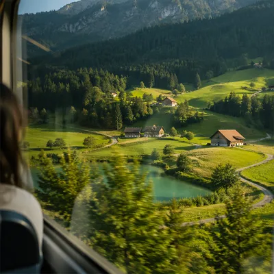 Peaceful Countryside View Through Train Window