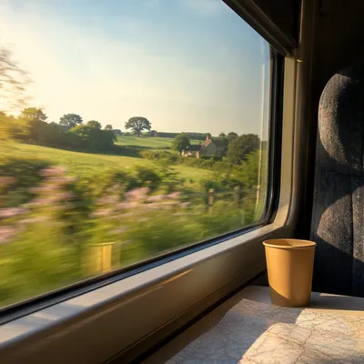 Quiet Train Window Countryside Morning View