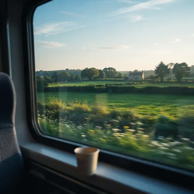 Quiet Train Window Countryside Morning View