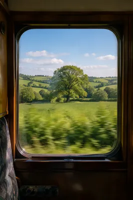 Peaceful Countryside View Through Train Window