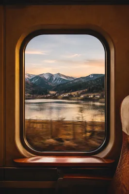 Vintage Train Window Countryside at Golden Hour