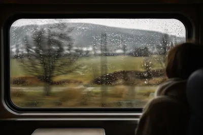 Rainy Train Window Countryside Journey