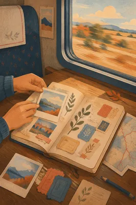 Open Travel Journal with Tickets and Photos