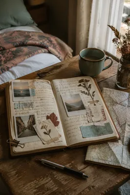 Open Travel Journal with Tickets and Photos