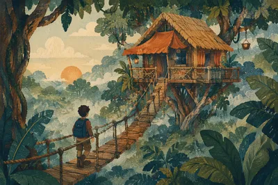 Secluded Jungle Treehouse Lodge at Sunrise