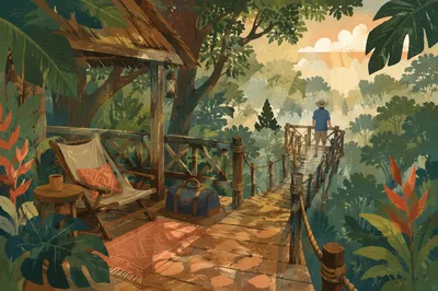 Secluded Jungle Treehouse Lodge at Sunrise
