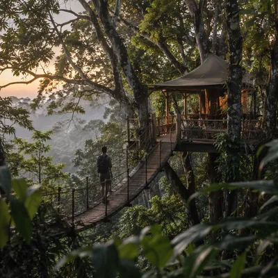 Secluded Jungle Treehouse Lodge at Sunrise