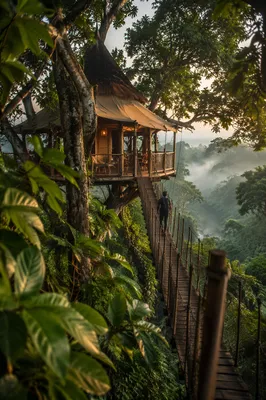 Secluded Jungle Treehouse Lodge at Sunrise
