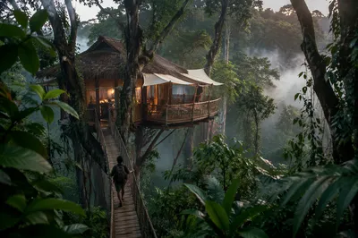Secluded Jungle Treehouse Lodge at Sunrise