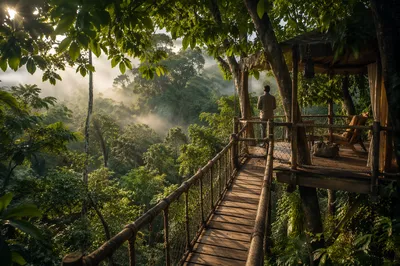 Secluded Jungle Treehouse Lodge at Sunrise