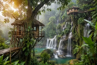 Rustic Jungle Canopy Treehouse Lodge Escape