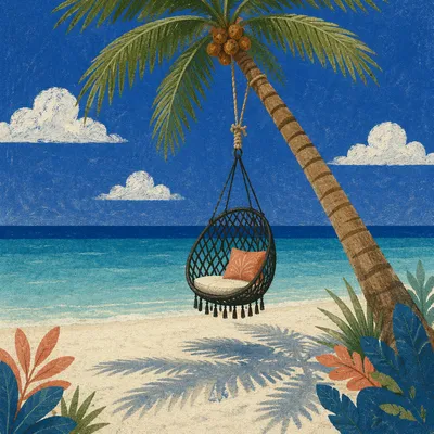 Tropical Hammock Chair on Quiet Beach