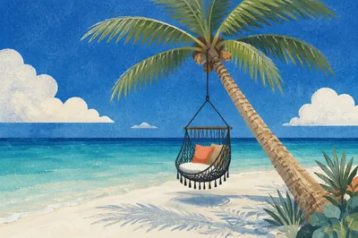 Tropical Hammock Chair on Quiet Beach