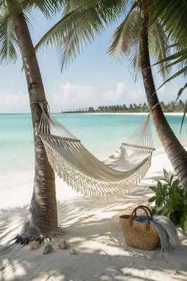 Tropical Hammock Between Palm Trees at Sunrise