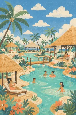 Serene Tropical Resort Pool With Palm Trees