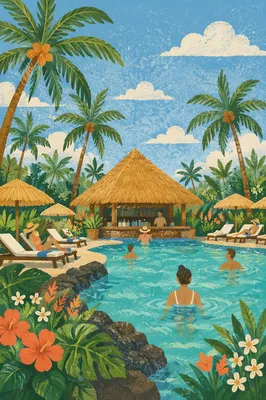 Tropical Resort Pool With Palm Trees
