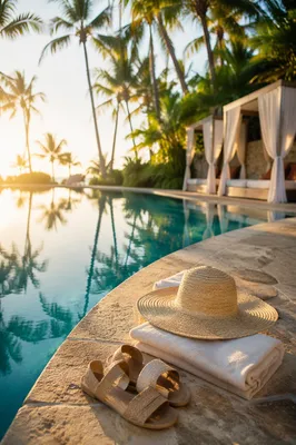 Quiet Tropical Resort Pool at Sunrise