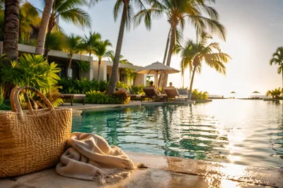 Golden Hour Tropical Resort Pool Escape
