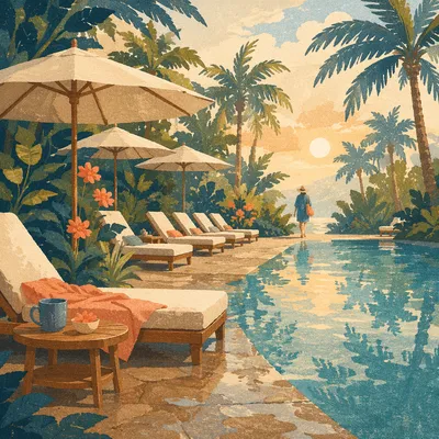 Serene Tropical Resort Pool at Sunrise
