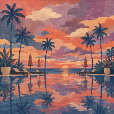 Tropical Resort Pool at Dusk